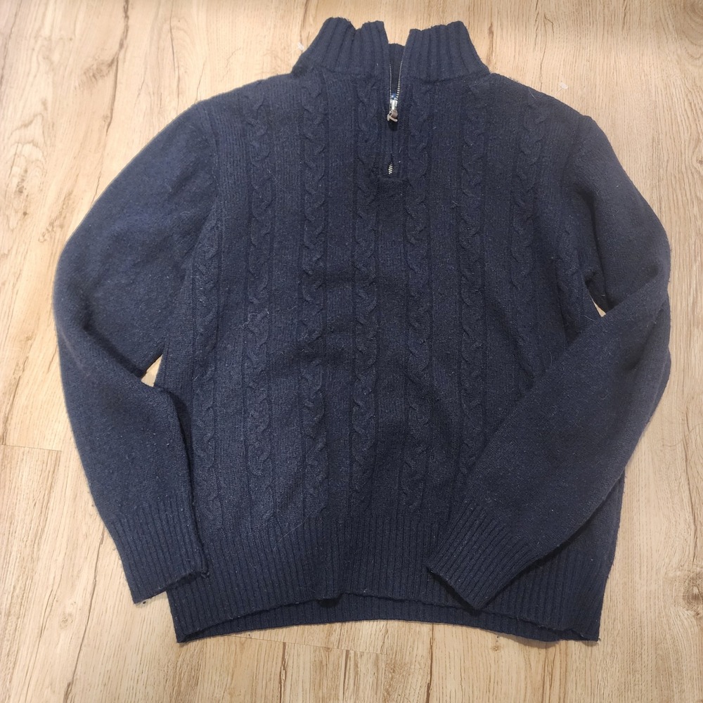 Savile Row London Mens Navy Cable Knit Quarter Zip Lambswool Sweater Size Large